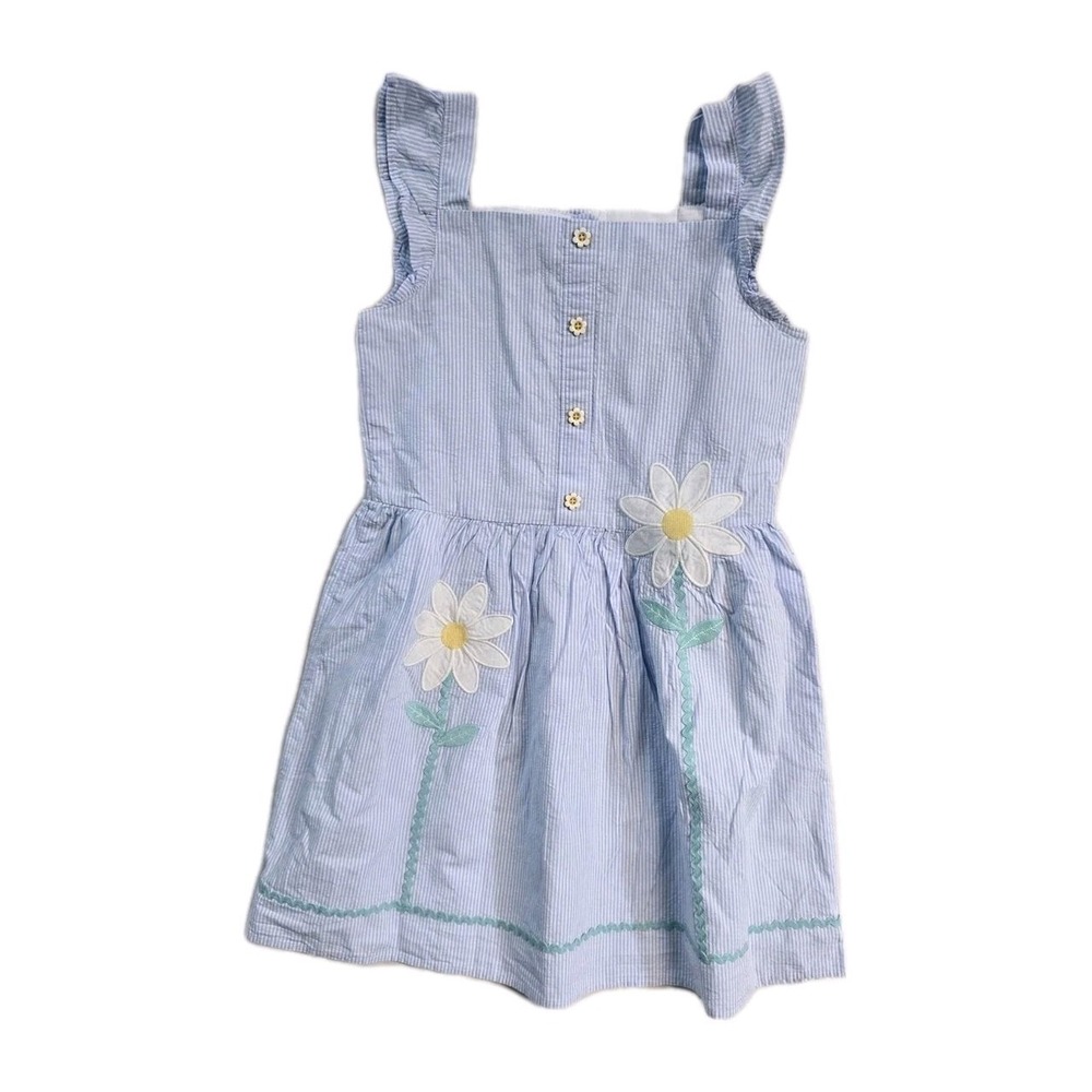Gymboree Girls Garden Party Floral Applique Seersucker Blue White Dress Size 12